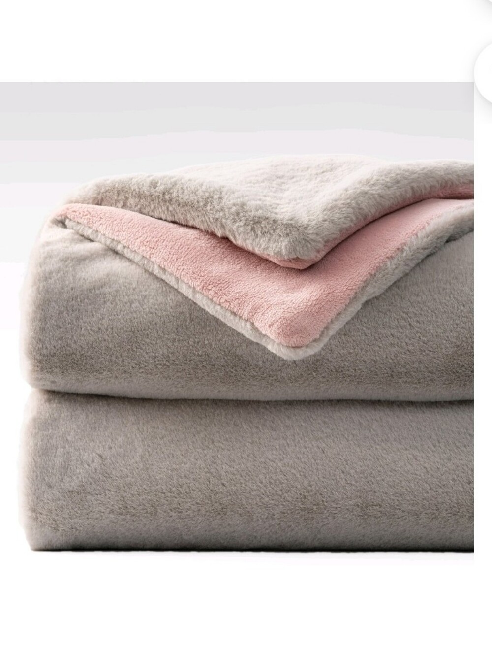 Mellowdy Faux Rabbit Fur  Twin/Full Blanket (Reversible Grey/Lotus Pink 60x80 in